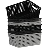 Ponpong Cestas de Almacenamiento de Plástico para Armario de Cocina- Color Negro Blanco y Gris Transparente- 6 Paquetes